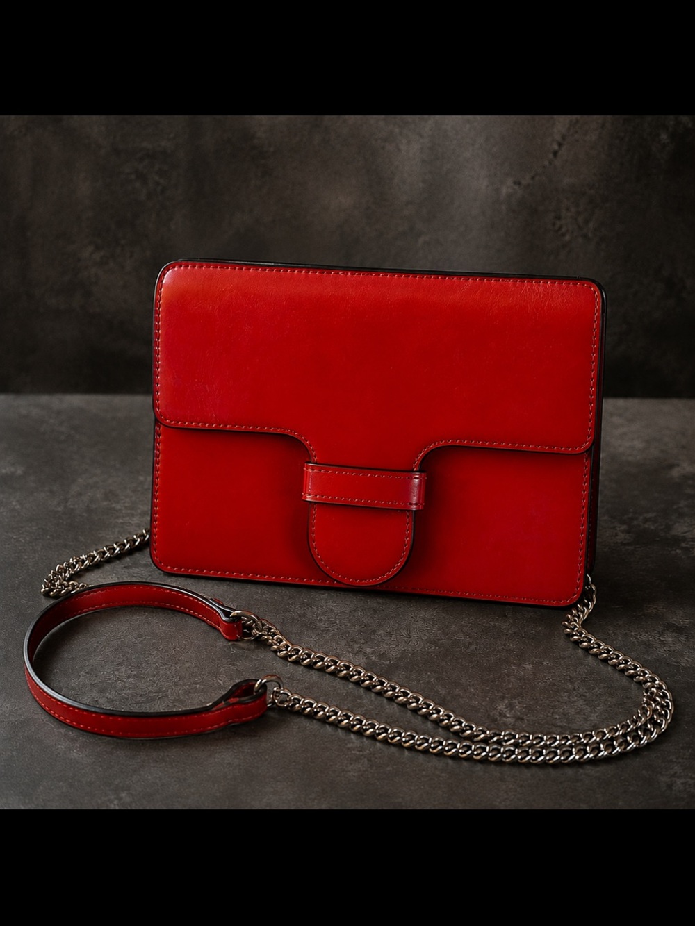 Red Leather Chain Crossbody Bag
